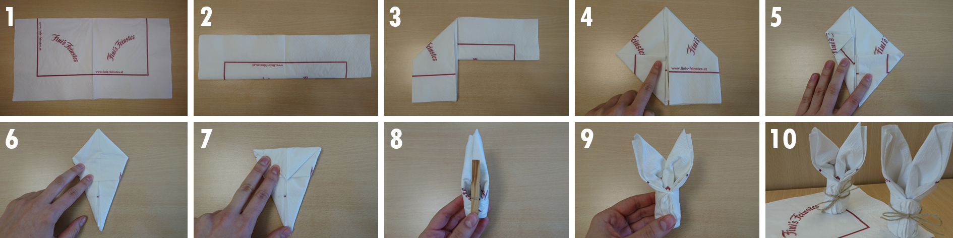 Faltanleitung Servietten Osterhasen